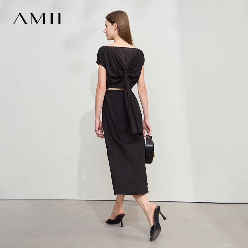រ៉ូប AMII ស្លីមពណ៌សុទ្ធ ចង្កេះសម រដូវក្តៅឆ្នាំ ២០២៦ សម្រាប់នារី មុខរបរ បូចង ឆើតឆាយ ក ស្រាល រ៉ូបការិយាល័យ 12552037
