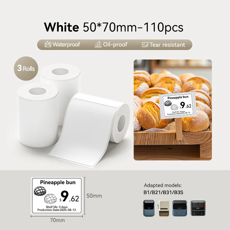 3 Rolls Niimbot Thermal Label Sticker for B1/B21/B3S/B31Barcode Sticker White/Color/Transparent Self-adhesive Paper 20-50mm