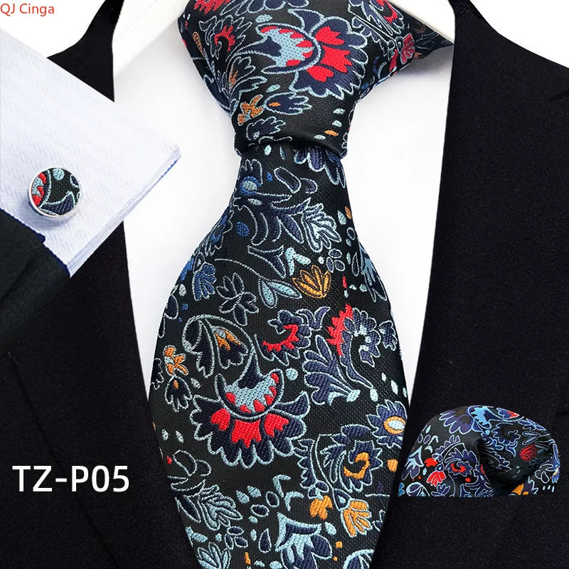 2026 New Men's Jacquard Fabric Tie Set Perfect for Business/Banquets/Formal Wear/Weddings. (Tie + Pocket Square + Cufflinks)