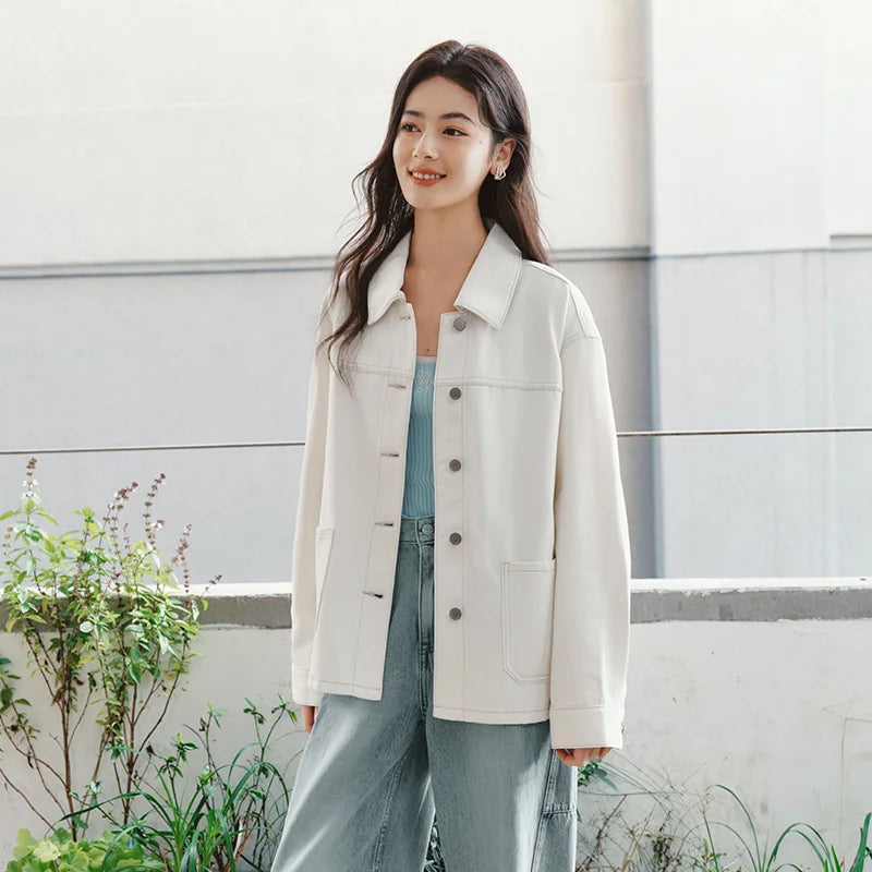 Semir Demin Jacket For Women 2026 Spring Denim Loose Lapel Casual Coat Fashion Comfortable Daily Outerwear