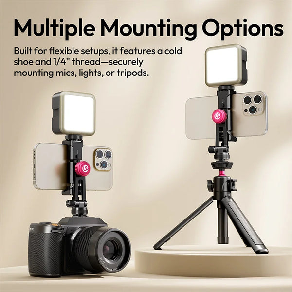 ក្ដាប់ទូរស័ព្ទ Ulanzi MA61 QuickClip ជាមួយ Cold Shoe Mount ជាមួយវីសបង្វិល 360° ទំហំ 1/4" ទទឹង 65-90mm សម្រាប់ Tripod Video Light Mount