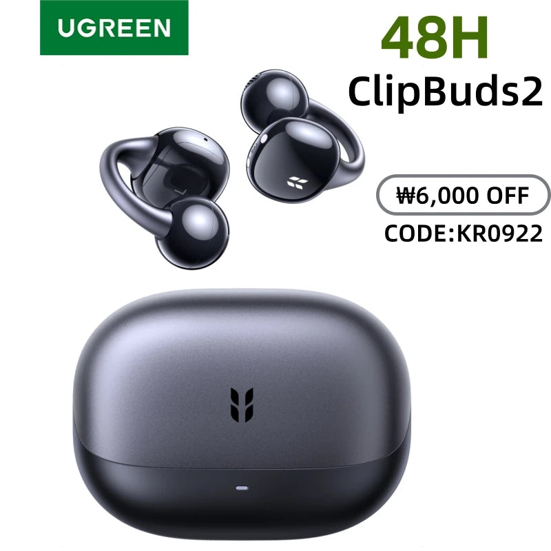 UGREEN ClipBuds 2, 2026 New Clip‑on Open‑Ear Bluetooth Wireless Earbuds Bluetooth 6.0 Headphones Earphones 48H Playtime