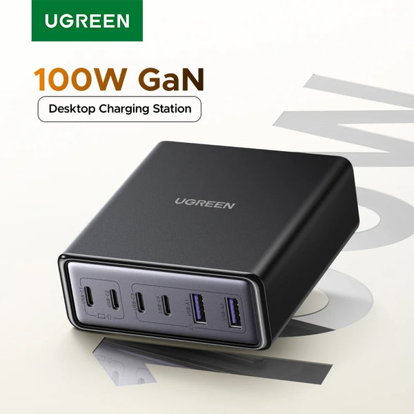 UGREEN 100W 65W GaN Charger 6 in 1 Desktop Laptop Fast Charger For iPhone18 17 16 Pro Max Xiaomi Samsung Tablet Macbook Air iPad