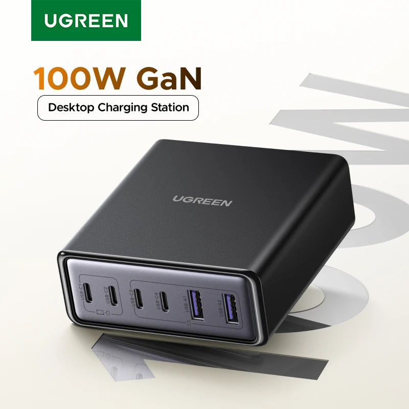 UGREEN 100W 65W GaN Charger 6 in 1 Desktop Laptop Fast Charger For iPhone17 16 15 Pro Max Xiaomi Samsung Tablet Macbook Air iPad