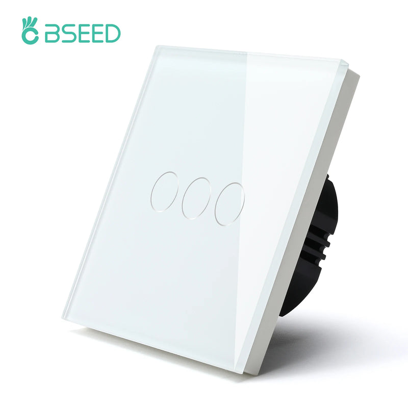 BSEED Single Power Outlet EU Wall Plugs Double Sockets USB Type-C Phone Charge Glass Panel 1Way Wall Touch Switch Kid Protection