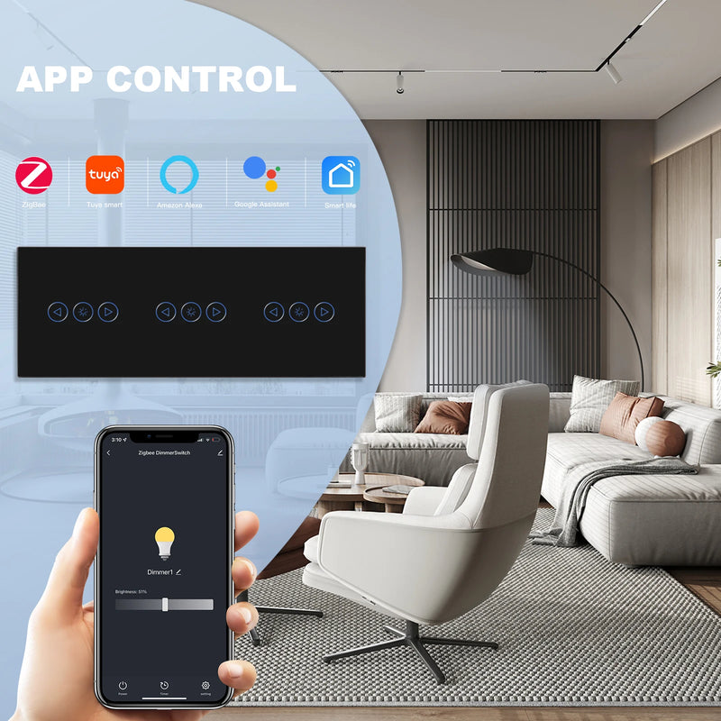 BSEED Zigbee Dimmer Switches Triple Smart Wall Touch Switch LED Dimmable Light Switch Tuya Smart Life Alexa Wireless Control