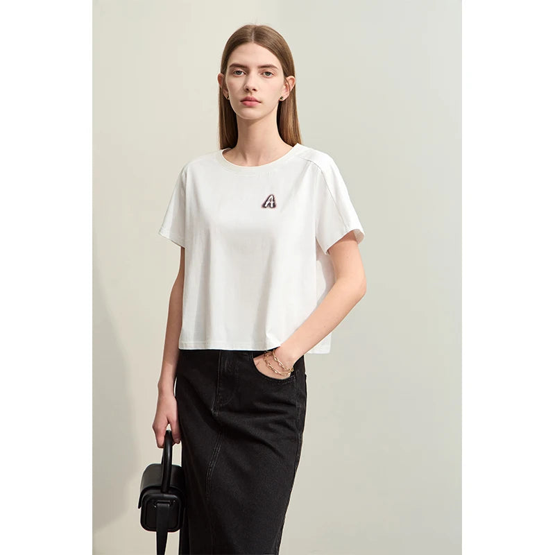 Amii Minimalism T-shirts for Women 2026 Summer New Loose Tops Short Sleeve T-shirt O-Neck Letters Print Fashion Tees 12642002
