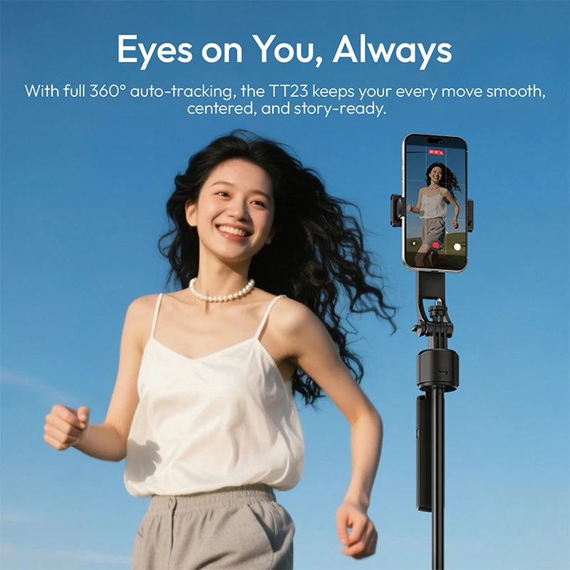 Ulanzi TT23 ដំបងថតរូប Selfie តាមដានដោយស្វ័យប្រវត្តិ 1.63M ជើងបួនជើង ជើងទ្រទូរស័ព្ទ ជាមួយការបញ្ជាពីចម្ងាយ 10M សម្រាប់កាមេរ៉ា Vlog