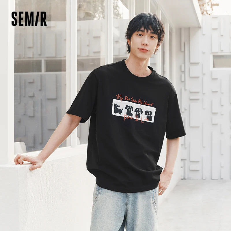 Semir Mens Tshirt 2026 Fun Vintage Printed Knitted Hand Drawn Letter Crew Neck Casual Soft