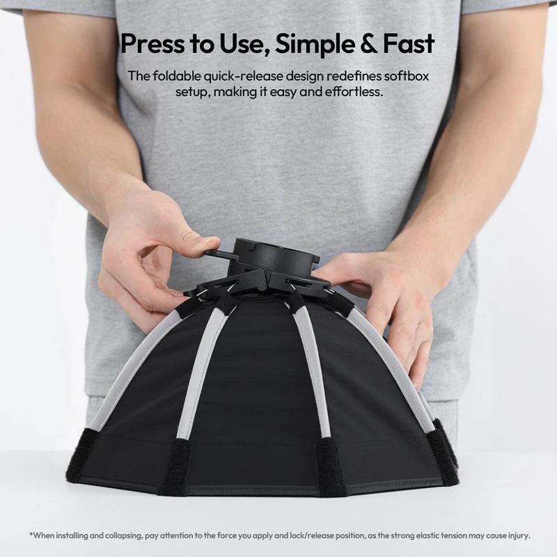 Ulanzi FOLD QS30 ប្រអប់ទន់រាងអឌ្ឍកោណ ទំហំ 30 សង់ទីម៉ែត្រ Mini Bowens Mount ឧបករណ៍ចែកចាយបញ្ចេញពន្លឺរហ័ស សម្រាប់ស្ទូឌីយោថតរូប Lightning