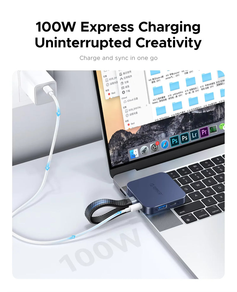 ORICO Magnetic M.2 2230 NVMe SSD Enclosure 10Gbps USB C Docking Station with 4K60HZ HDMI-COM SD/TF PD 100W Charger for iPhone 17
