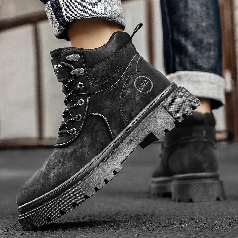 Men's boots autumn winter new fashion casual yellow boots anti slip soft sole comfort outdoor boots youth high top tooling boots