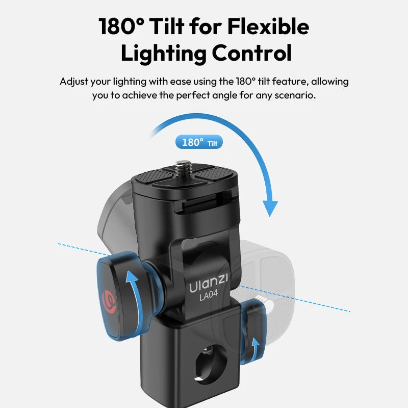 Ulanzi LA04 Universal Light Stand Adapter ជាមួយជើងទ្រ Cold Shoe ទំហំ 1/4" សម្រាប់ជើងទ្រទូរសព្ទ កាមេរ៉ា DSLR ភ្លើង LED ផ្អៀង 180° សម្រាប់បំភ្លឺ