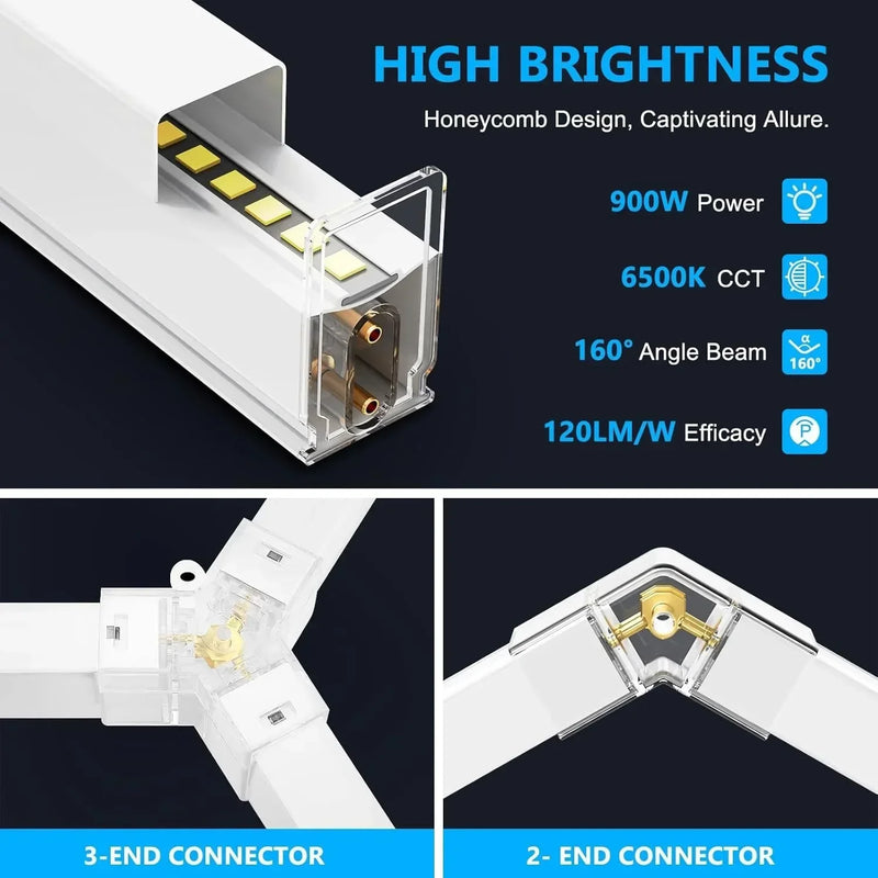 LED Garage Lights Hexagon Lamp 110-240V LED Tube Honeycomb Barbershop Ceiling Lighting for Workshop Car Show Auto Repair Gym