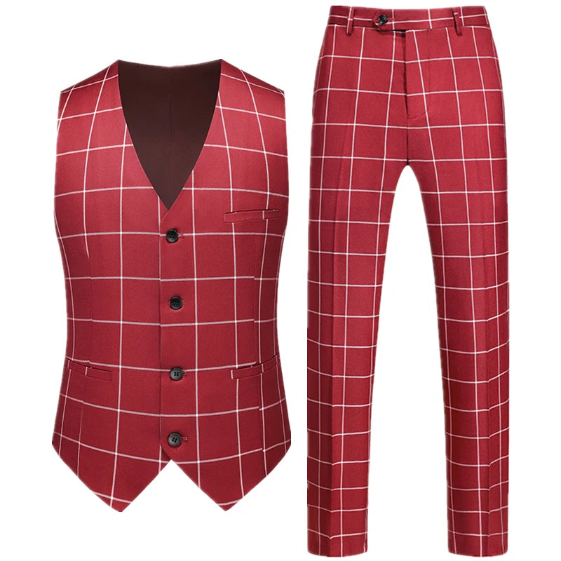 Men's Red Two-Piece Set, Sleeveless V-neck Vest with Trousers, White, Black, Red, Silver, Green,Purple To Choose From!