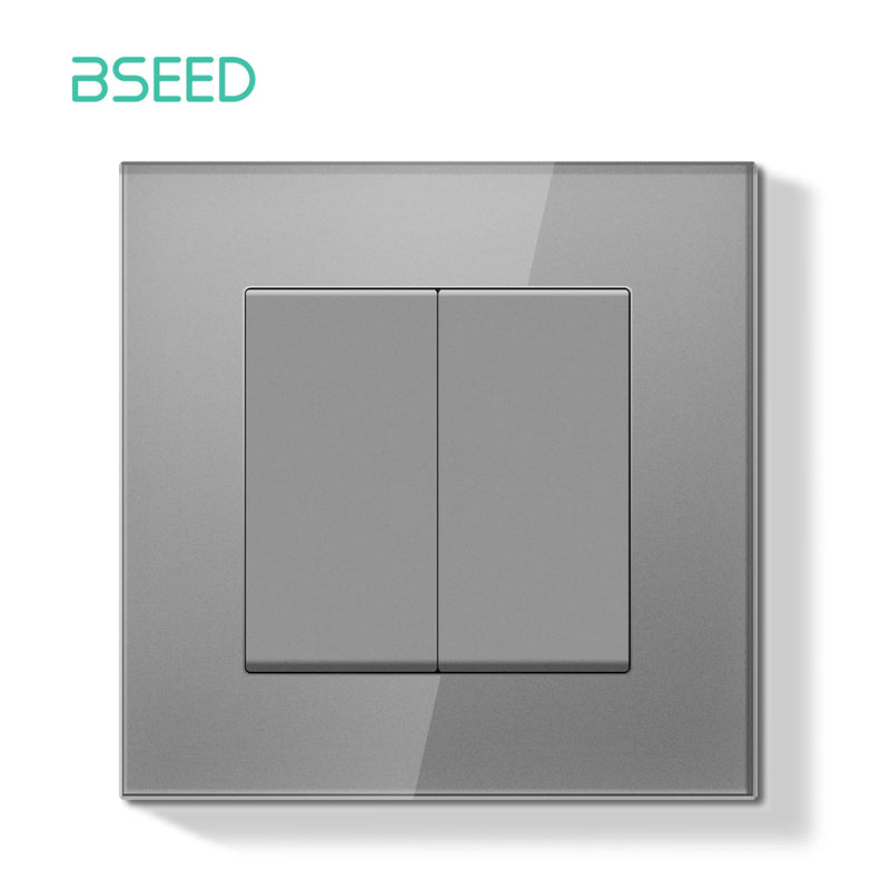 BSEED E Series Mechanical Button Switch 1/2Gang 1Way Light Switch Wall Electrical Socket ST TV CAT6 Socket Glass Panel Switch
