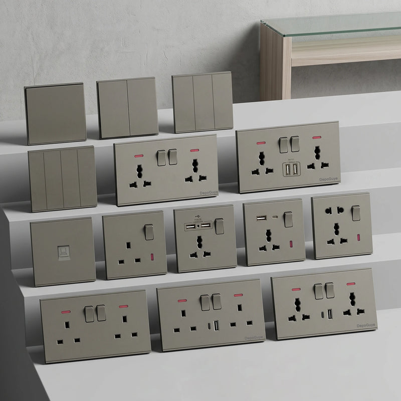 UK 13A with USB Type-c 18W Quick Charge Wall Power Socket Plug,Universal Wall light Switch Panel Dual USB Electrical Outlet