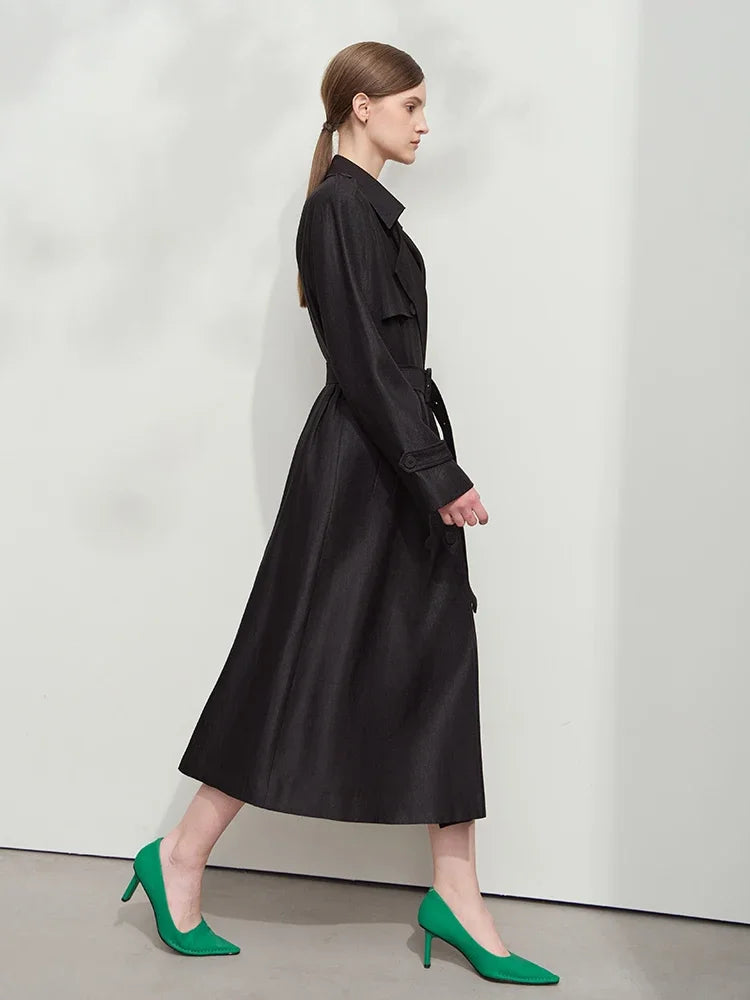 អាវធំ AMII Minimalist Trench Coat សម្រាប់ស្ត្រី រដូវស្លឹកឈើជ្រុះឆ្នាំ ២០២៦ ថ្មី ប្រណីត រលុង កអាវបត់ចុះក្រោម អាវធំវែងពីរជាន់ 12511090