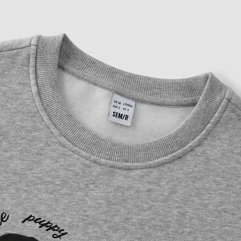 Semir Women Sweatshirt Fleece Lined Layered Look Dog Graphic Mid Length Urban Casual Style 2026 Winter Warm Layer Everyday Wear