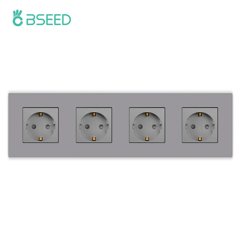 BSEED EU Wall Sockets Single Power Outlets Gray Double Frame Sockets Plastic Panel Triple Power Plugs Kids Protection 16A
