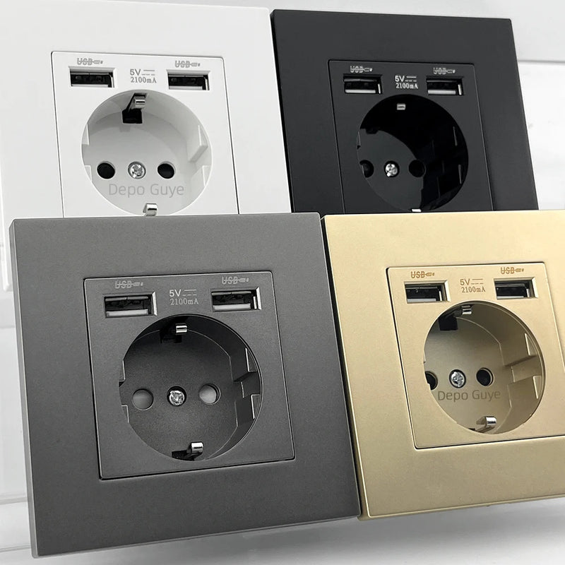 DepoGuye Eu Usb Wall Socket 2.1A, Household Dedroom Socket Adapter, AC 110V-250V 16A Wall outlet,Korea socket with Usb Built-in