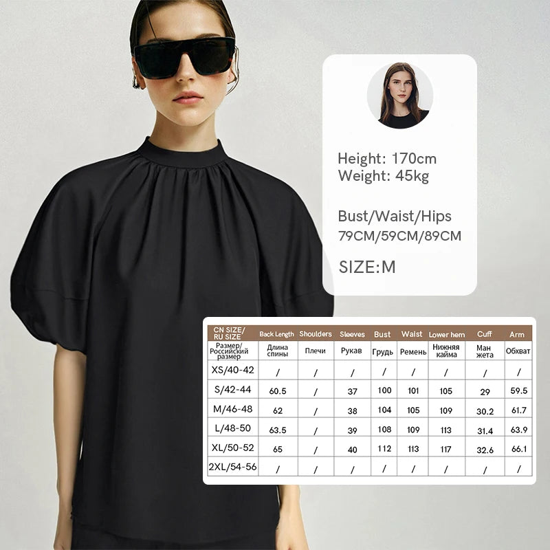 Amii 100% Silk Top For Women 2026 Summer New Raglan Puff Sleeve Bow Knot Detail Shirt Elegant Casual Women's Blouse 12642189