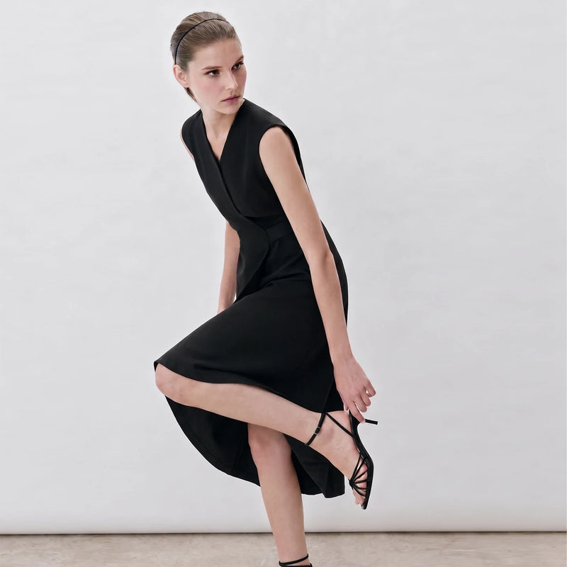 Amii Women's Summer Dress 2026 New Solid Color Loose Simple Elegant Office V-Neck A-Line Midi Women's Casual Dresses 12652058