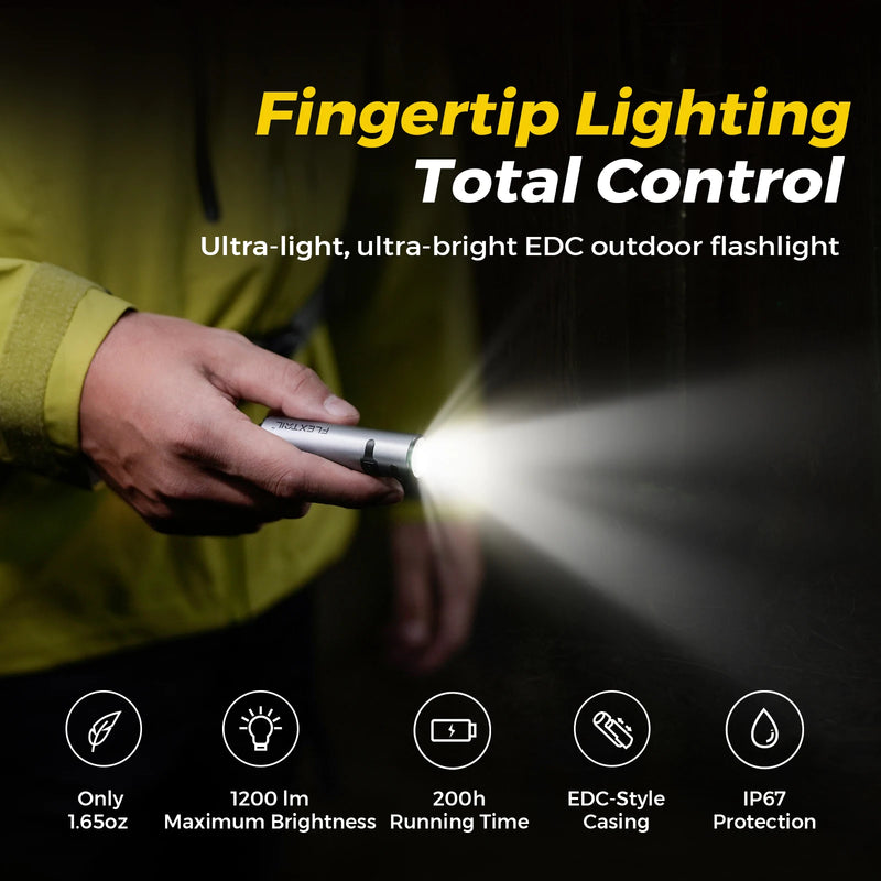 FLEXTAIL ZERO FLASHLIGHT - Tactical Flashlight with EDC Case, Up to 1200 LM, 7 Light Modes, Type-C Charging, IP67 Waterproof