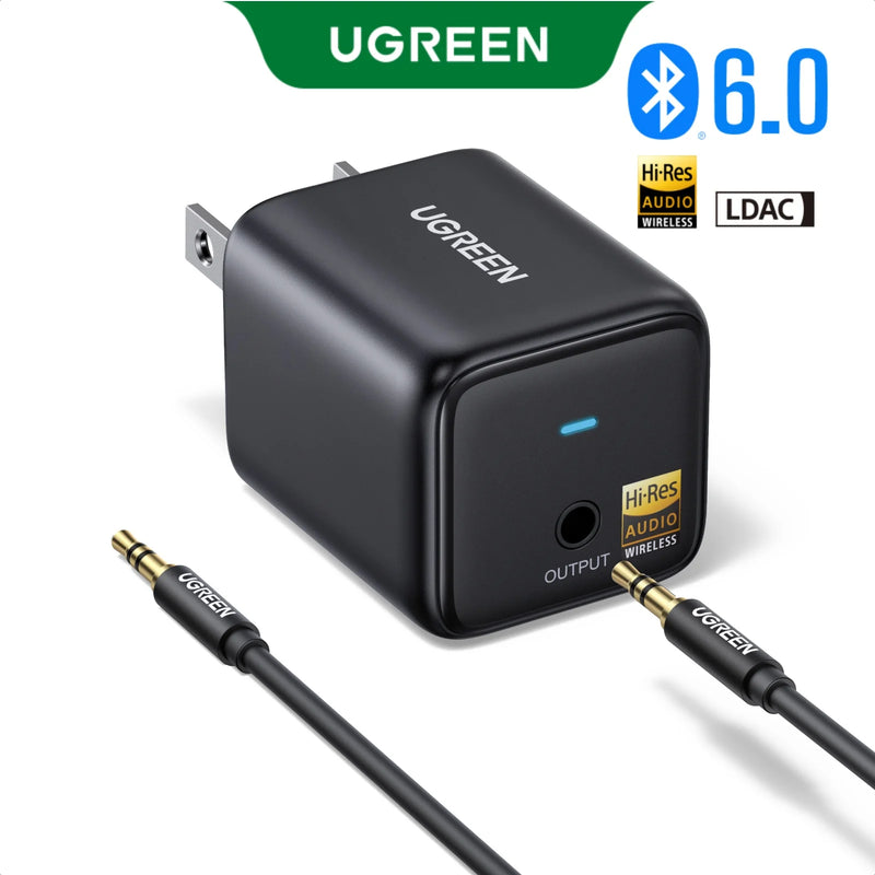 UGREEN Bluetooth 6.0 Audio Receiver, LDAC Hi-Res Certified Plug-In Power Supply, 3.5mm AUX, High-Fidelity Wireless Music Adapter