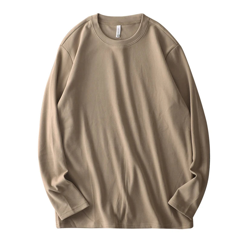DUKEEN 350G Two-Sided Dralon Fabrics Long Sleeve T Shirts for Men Autumn and Winter Solid Color Warm Fleece Undershirts Men