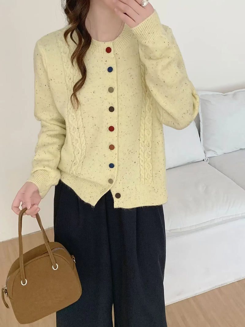 European Button Knitted Cardigan Women's Loose Lazy Style Single-breasted Long-sleeved Sweater Jacket Slim Top Female Knitwear
