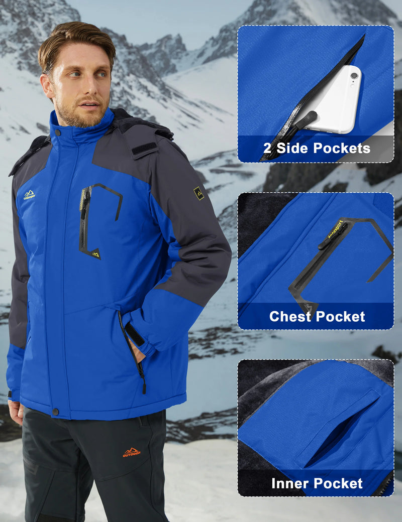 Men's Winter Ski Jacket Waterproof Insulated Fleece Lined Snowboard Parka Hooded Thermal Snow Coat