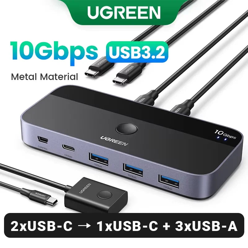 UGREEN USB Switch USB 3.0 2.0 Switcher Switch for Windows10 PC Keyboard Mouse Printer 2 PCs Sharing 4 Devices USB Switch