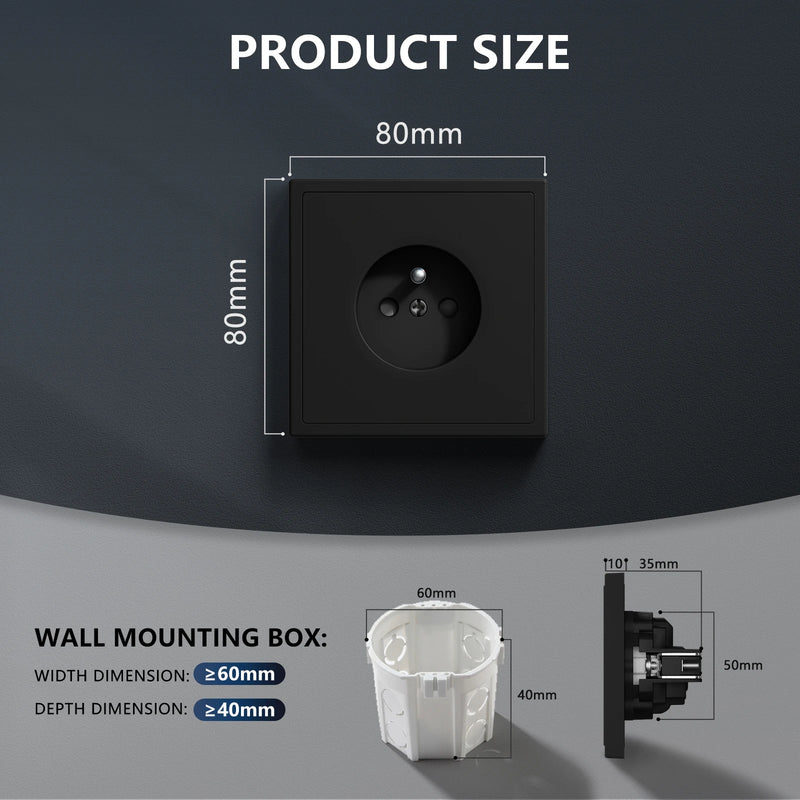 BSEED French Standard Single Wall Socket Double Electrical Outlets Wall Power Socket for France White Black Plastic Frame 16A