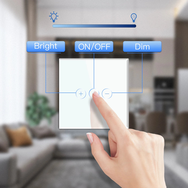 BSEED 2Packs Touch Dimmer Switch 1Gang 2Way LED Dimmable Wall Light Switches Glass Panel Blue Backlight Switch for Stairs