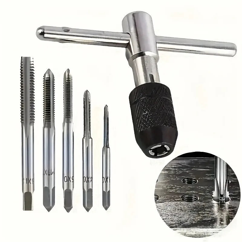 1set/6pcs T-Handle Ratchet Screwdriver Wrench Set M3-M8 Adjustable Thread Metal Tools For Wood Plastic Metal Professional Repair