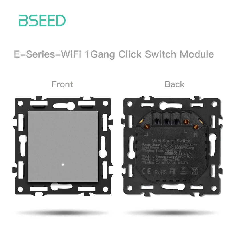 BSEED E Series WIFI Click Light Switch Part 1/2/3/4Gang 2Way Switch Function DIY Part EU Smart Socket Outlets Plastic Frame