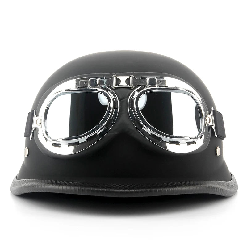 World War II German motorcycle helmet Motorcross Capacete retro half helmet matte bright black plating anti-carbon fiber ABS