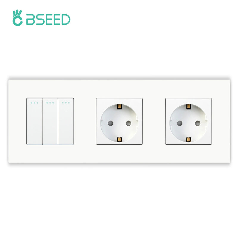 BSEED Mechanical Button Switch 1/2/3Gang 1Way Plus Wall Socket Power Outlets Plastic Panel Wall Light Switch On Off