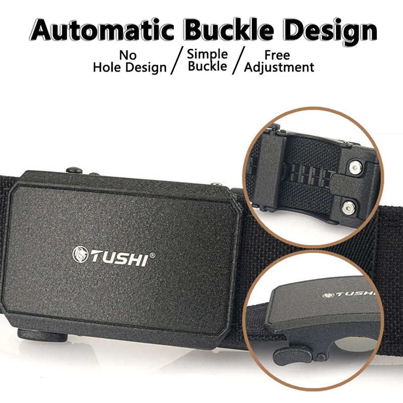 TUSHI New Men's Tactical Belt 1100D Hard Nylon Military Belt For Men Outdoor Casual Metal Automatic Buckle Gun Belt Accessories