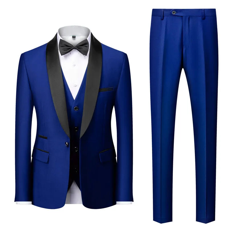 2026 Men's Black 3-Piece, Slim-fit Formal Jacket and Waistcoat Paired with Trousers, Asian Size, Red, White, Gray, Purple