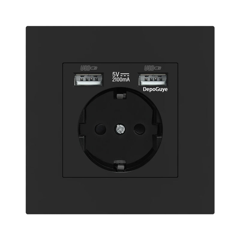 EU Standard Double USB Wall Power Socket,Electrical Socket Wall Plug with Type-c Usb Fast Charing Port 16A PC Panel Outlet 220V