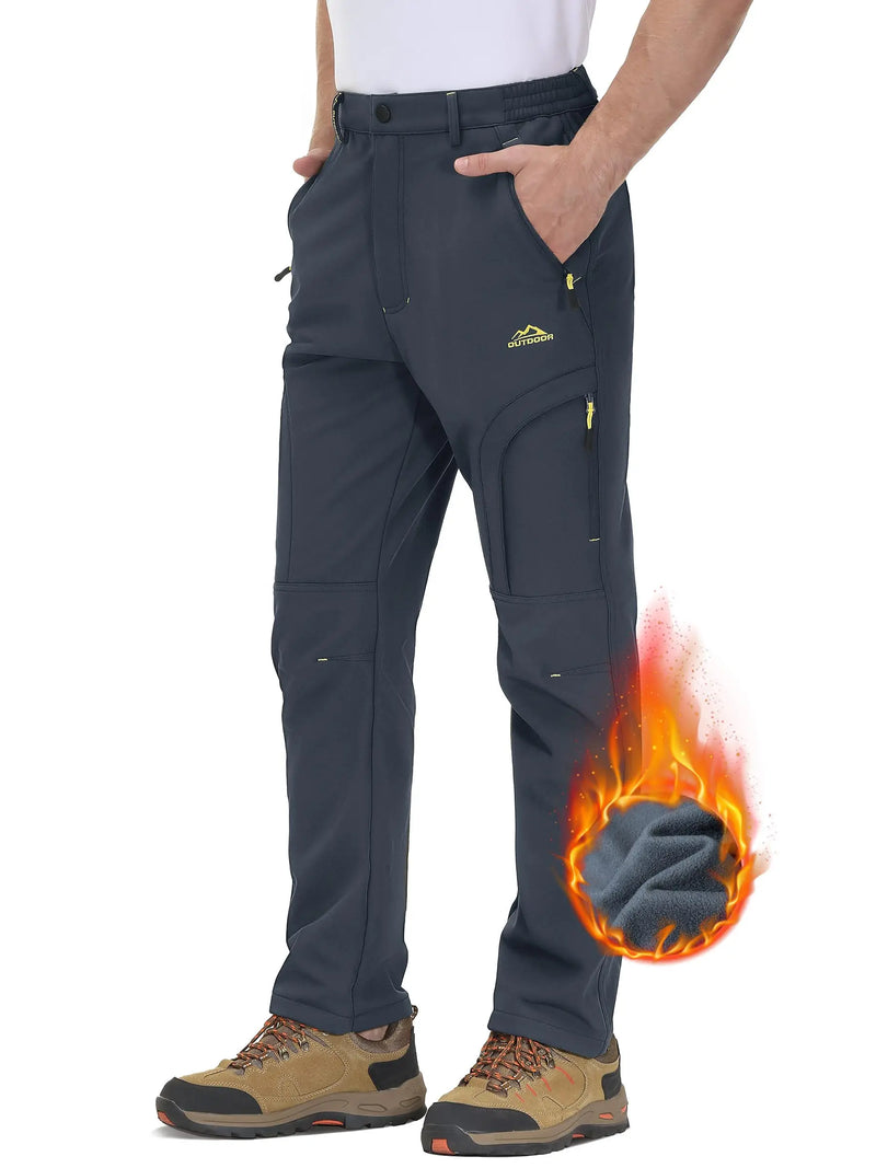 TACVASEN Winter Thermal Fleece Lined Pants Men's Waterproof Climbing Pants Multi-pockets Windproof Hiking Outdoor Warm Trousers