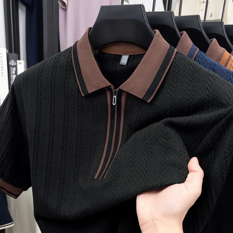 Men's Casual Knit Polo Shirt - Half Zip Lapel, Quick Dry & Soft Sport Polo for Camping/Fishing/Gym