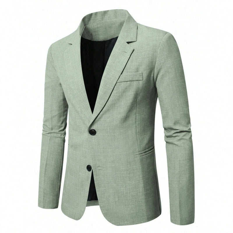 Men's Long-sleeve Suit Jackets for Fall, Green Business-casual Coat, and Formal Tops for Weddings and Parties.