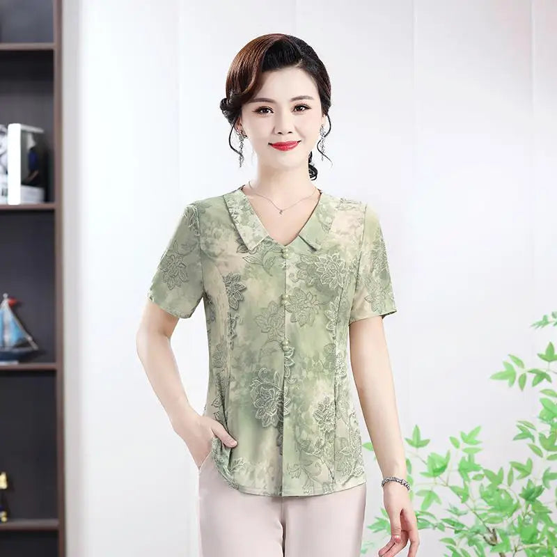 អាវ យឺត បោះពុម្ព សម្រាប់ នារី រដូវក្ដៅ ដៃខ្លី មីឌី ប៊ូតុង ប៉ូឡូ ក ស្លីម បាត អាវ យឺត ខ្លី សម្រាប់ រដូវក្ដៅ