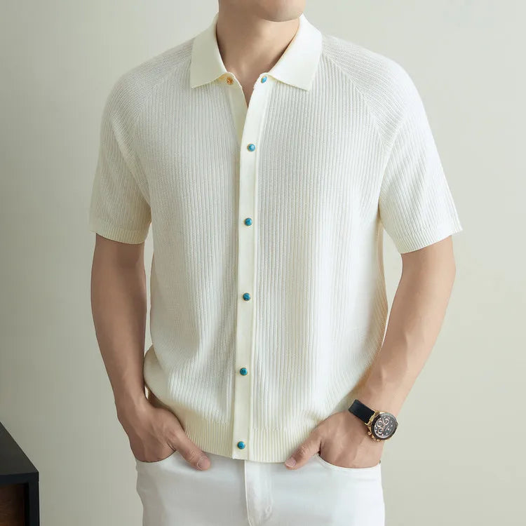 Men's Short Sleeve Knitted Polo Shirt | Breathable Linen & Tencel Blend | Casual Slim Fit Business Top | Summer Old Money Style