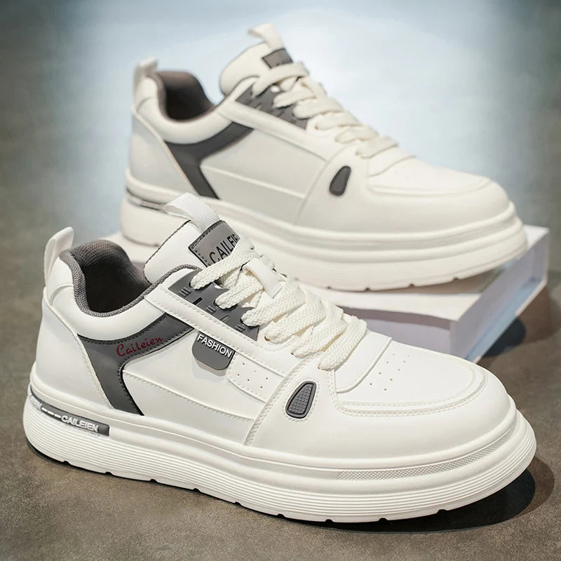 Mens Board Shoes 2025 New Fashion Lightweight Flat Leather Comfortable Outdoor Sports Walking Shoes Trendy Sneakers for Men