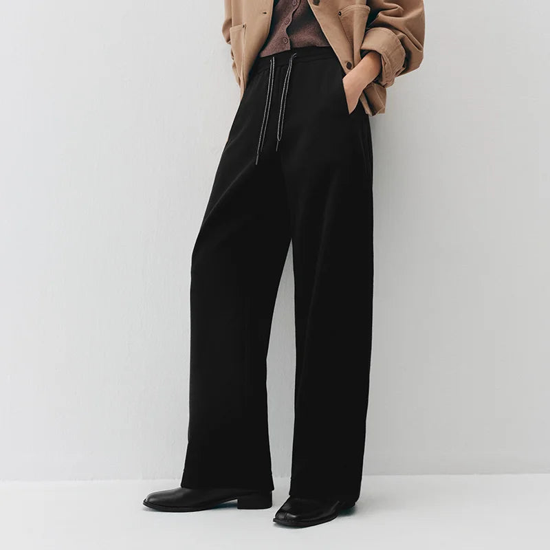 Semir Women Pants Fleece Lined Panelled Design Loose Fit Barrel Leg Elastic Waist Minimal Style Everyday Style 2026 Winter