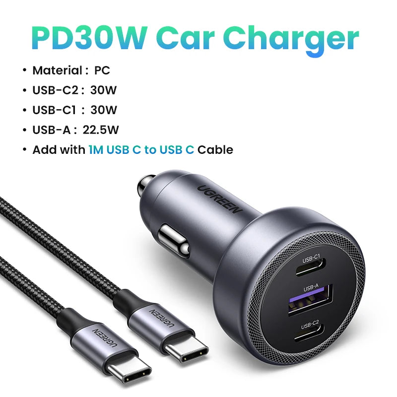 UGREEN Car Charger PD30W USB C Fast Charger for iPhone 17 16 Fast Charging for Mobile Phone USB C Car Charger